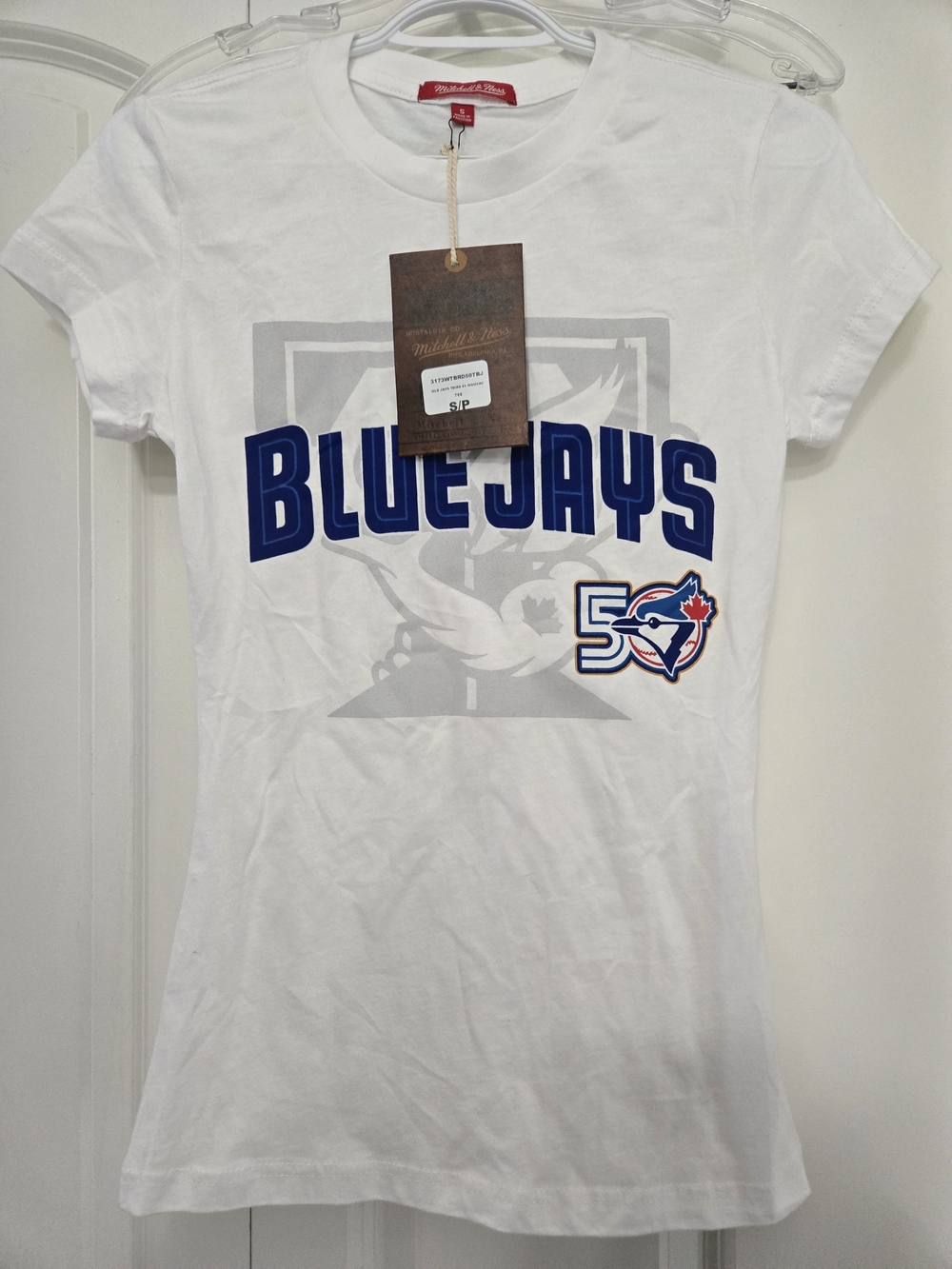 Mitchell & Ness NWT Women's Blue JAYS White 50th Anniversary T-Shirt